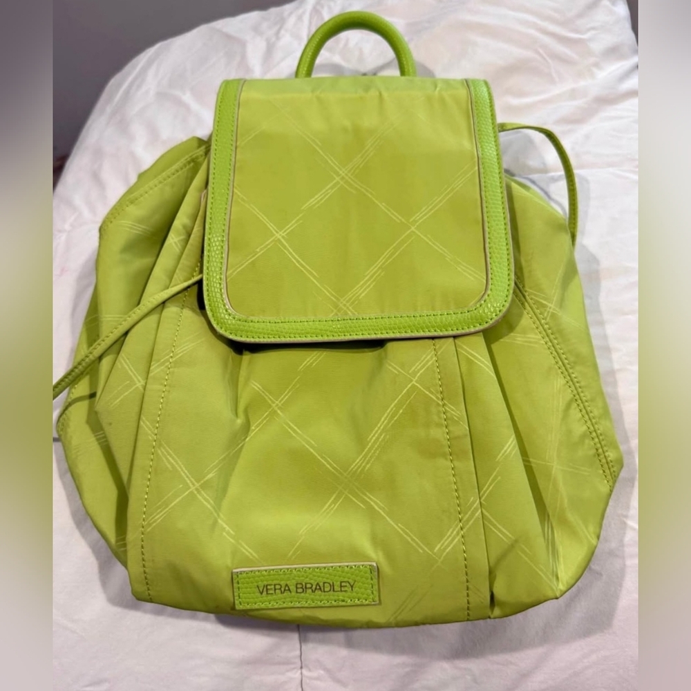 VERA BRADLEY Preppy Poly Drawstring Backpack- Citrine Faux Leather Trim - Picture 2 of 12